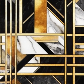 De_Stijl Geometric Art Deco Pattern in Black and Gold