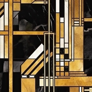 De_Stijl Geometric Art Deco Pattern in Black and Gold
