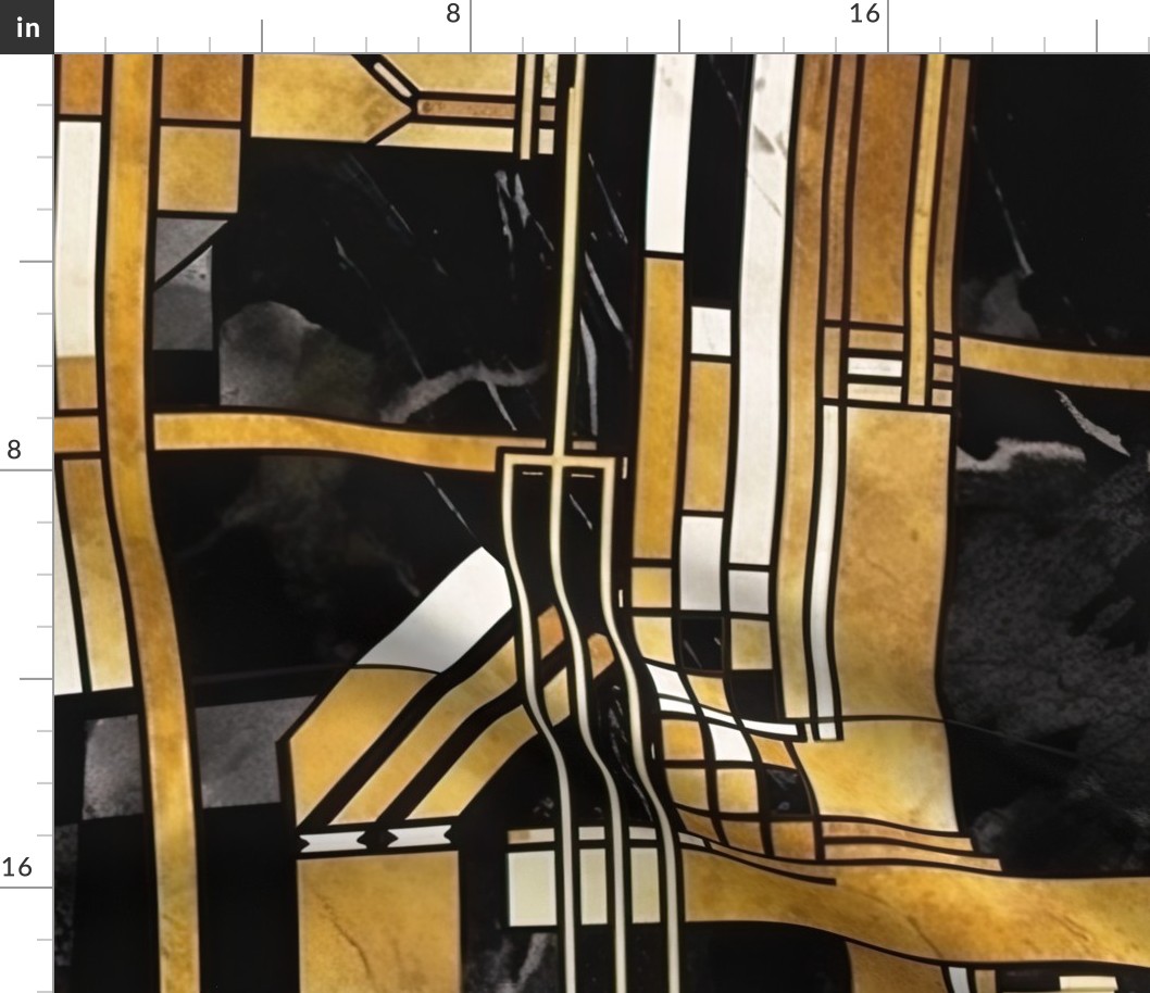 De_Stijl Geometric Art Deco Pattern in Black and Gold