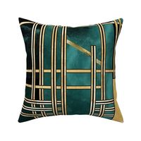 De_Stijl Geometric Art Deco Watercolor Pattern in Jade and Gold