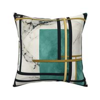 De_Stijl Geometric Art Deco Watercolor Pattern in Jade and Gold