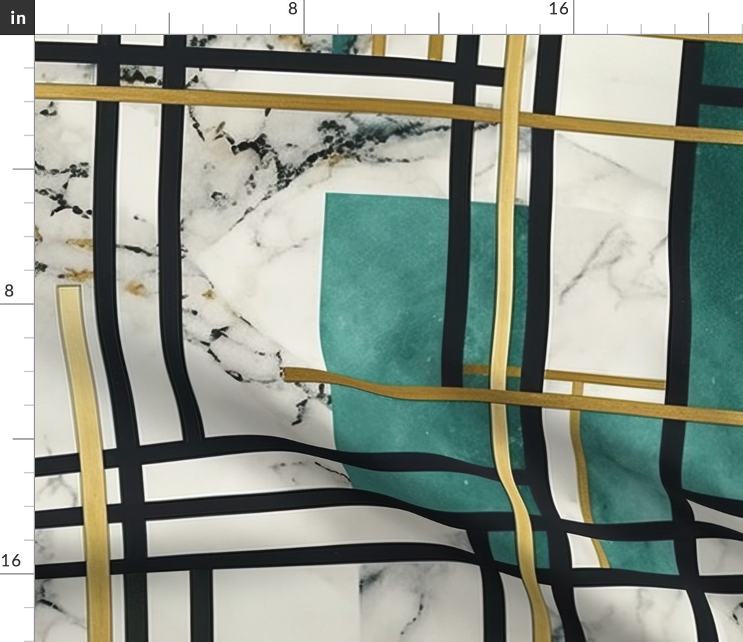 De_Stijl Geometric Art Deco Watercolor Pattern in Jade and Gold