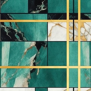 De_Stijl Geometric Art Deco Watercolor Pattern in Jade and Gold