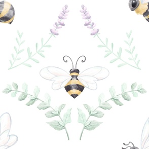 Watercolor Sweet As Honey Bumble Bee Herb Garden // Mint, Lavender, Sunshine // JUMBO