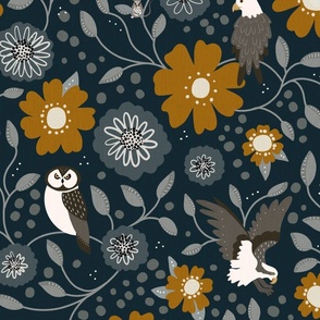 Birds Of Prey// Blue and Gold // Owl, Eagle, Hawk and Mouse