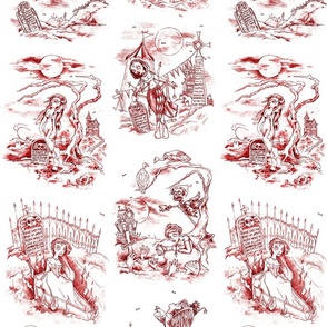 Simple Gothic Graveyard Toile -- Blood Red Gothic Halloween Modern Toile -- GYT011 -- 12in x 22.75in repeat -- 300dpi (50% of Full Scale)