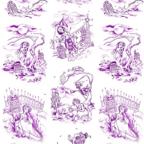 Simple Gothic Graveyard Toile -- Witch Purple Gothic Halloween Modern Toile -- GYT004 -- 12in x 22.75in repeat -- 300dpi (50% of Full Scale)