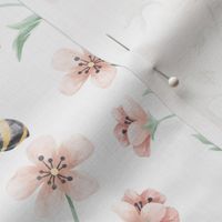 Watercolor Sweet As Honey Busy Bumble Bee Wildflower Garden // Watermelon Pink, Sunshine, Mint // Medium 
