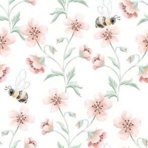 Watercolor Sweet As Honey Busy Bumble Bee Wildflower Garden // Watermelon Pink, Sunshine, Mint // Medium 