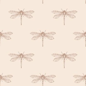 Boho brown hand-drawn dragonfly on beige