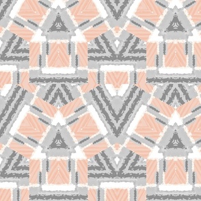 Rustic Tribal Geometric With Chevron Shapes - Peach and Grey 