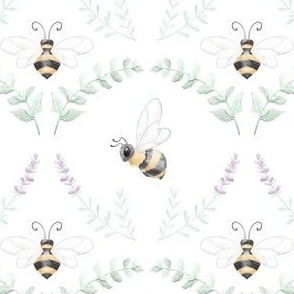 Watercolor Sweet As Honey Bumble Bee Herb Garden // Mint, Lavender, Sunshine // Small 