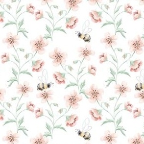 Watercolor Sweet As Honey Busy Bumble Bee Wildflower Garden // Watermelon Pink, Sunshine, Mint // Small 