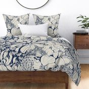 Large - Flower Flow Navy and Ecru