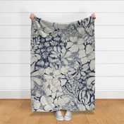 Large - Flower Flow Navy and Ecru