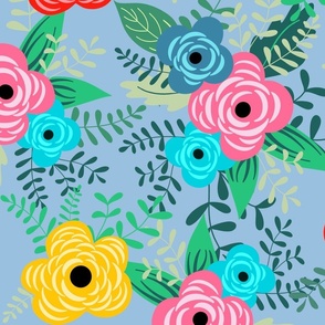 Floral Bliss: Radiant Blooms Pattern (blue) - large 