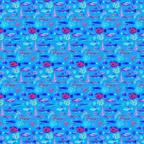Mini Micro_Underwater_ Sea World tiny colorful fish blue monotones