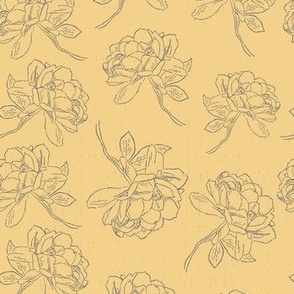 Hand-drawn Peonies on honey-yellow fabric