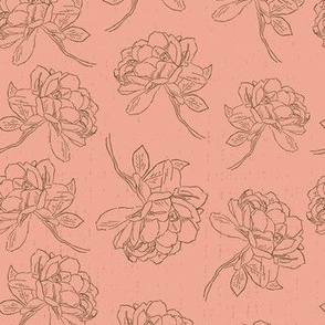 Hand-drawn Peonies on rose pink fabric