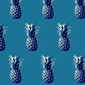 Blue Pineapple Fabric, Wallpaper and Home Decor