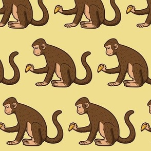 Monkeys Sitting with Banana on Yellow