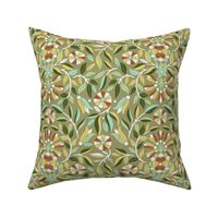 Botanical Arts and Crafts in bright green - Floral symmetric Morris design - Small Size