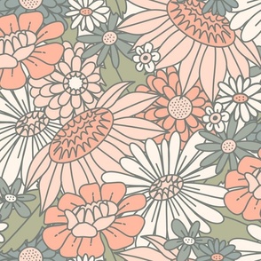 70s Retro Floral - Soft Pastels