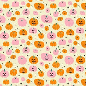 Jack O Lanterns, Orange and pink, Starry pumpkin patch