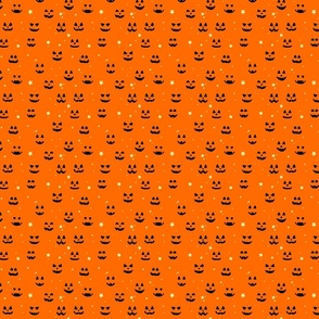 Jack O Lantern faces, bright halloween fabric, black on orange