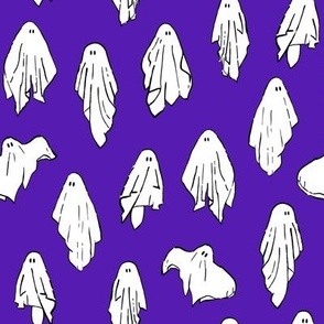 Sheet ghosts, ghoul gang, halloween fabric, white on purple