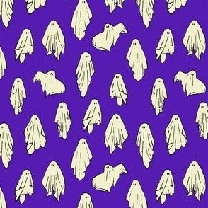 Sheet ghosts, ghoul gang,  ghouls, ghosties, halloween fabric, cream on purple
