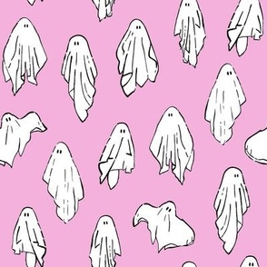 Sheet ghosts, ghoul gang, halloween fabric, white on pink