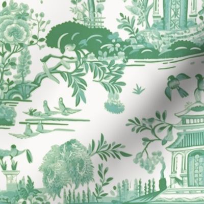 Pearl River Toile Green Blue