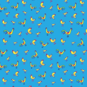 chicken pattern bright blue background for spoonflower-01