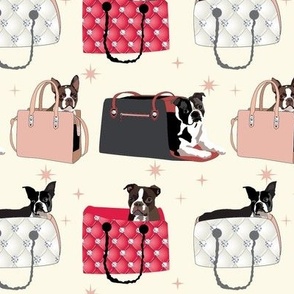 medium scale // Posh Puppies Boston Terrier dogs in Diamond Purses bling sparkle dogs on vacation