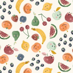 Smiley Exotic Fruit Parade | ditsy | on cream 