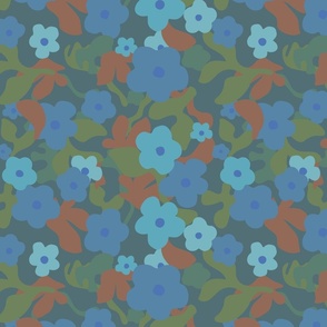 Boho Flower in Blues, Bohemian Floral, Geometric floral print  