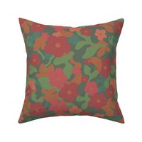 Boho Flower, Bohemian floral in Brick, rust, and greens, Saturated color floral