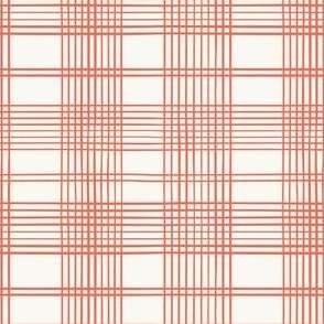 Double Line Plaid - Coral Flame + Ivory