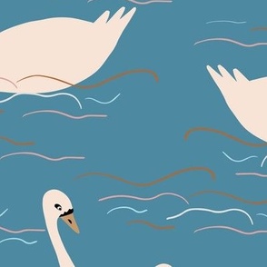 Swans on dark teal wallpaper 