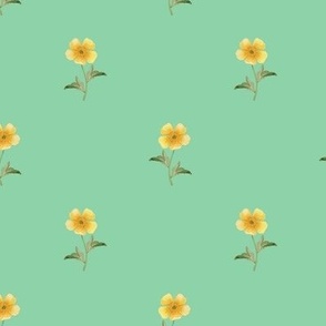 Simple buttercup watercolor floral geometric diagonal repeat on light honeydew green