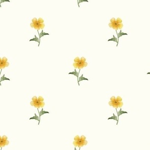 Simple buttercup watercolor floral geometric diagonal repeat on natural white