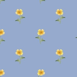 Simple buttercup watercolor floral geometric diagonal repeat on soft lavender blue