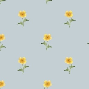 Simple buttercup watercolor floral geometric diagonal repeat on soft pale blue