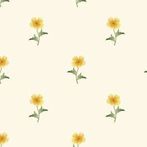 Simple buttercup watercolor floral geometric diagonal repeat on palest yellow