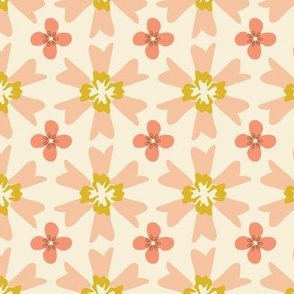 Folklore geometric floral scandi block print tile: pinks and yellow