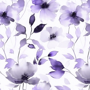 Loose Abstract Watercolor Floral Pattern In Pastel Purple Smaller Scale