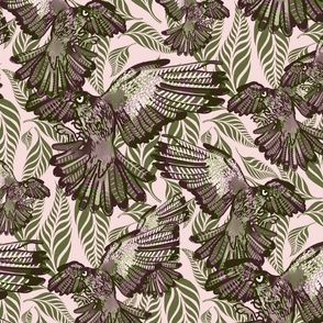 Falcon and ferns on pink