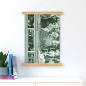 The Nativity Scene Border Print ~ Green & White