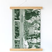 The Nativity Scene Border Print ~ Green & White